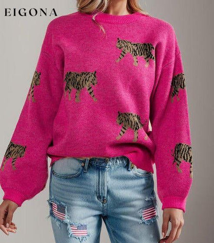 Tiger Pattern Round Neck Drop Shoulder Sweater clothes Ship From Overseas Sweater sweaters Sweatshirt SYNZ