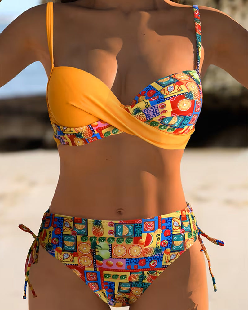 Strappy Fruit Print Two-Piece Bikini