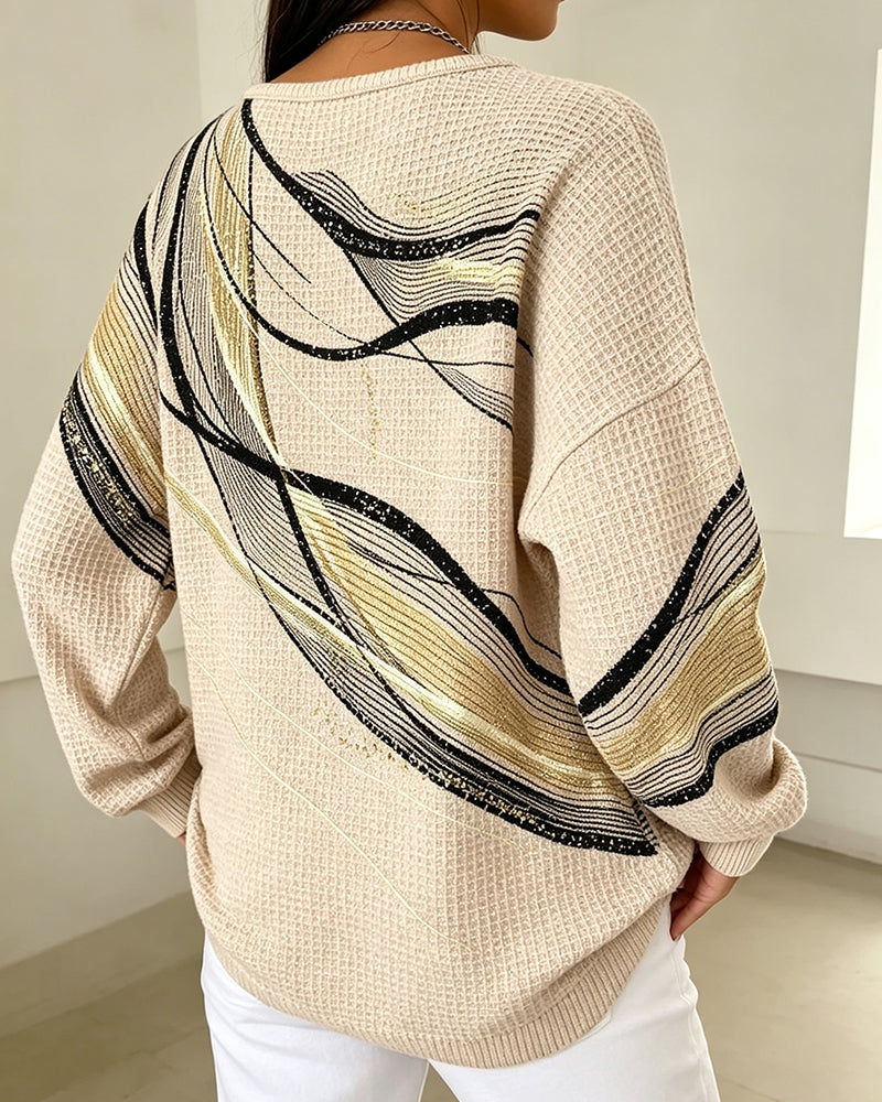 Crew-Neck Button-Down Stripe Sweatshirt