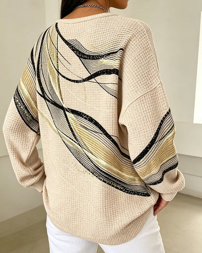 Crew-Neck Button-Down Stripe Sweatshirt