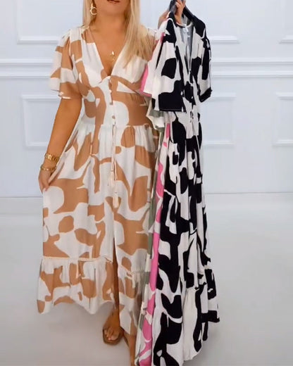 Deep V Printed Holiday Dress