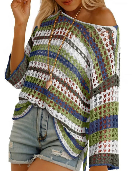 Color-Blocked Striped Cutout Top blouses & shirts knit tops spring summer