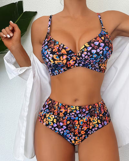 Fashionable Floral Print Two-Piece Swimsuit Bikini