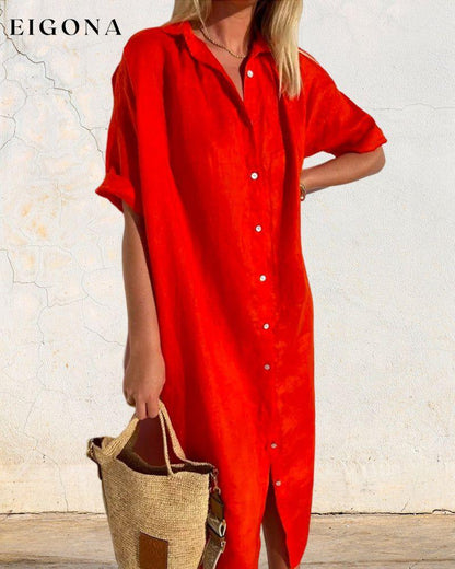 Cotton solid color shirt dress 23BF Casual Dresses Clothes Cotton and Linen Dresses Spring Summer