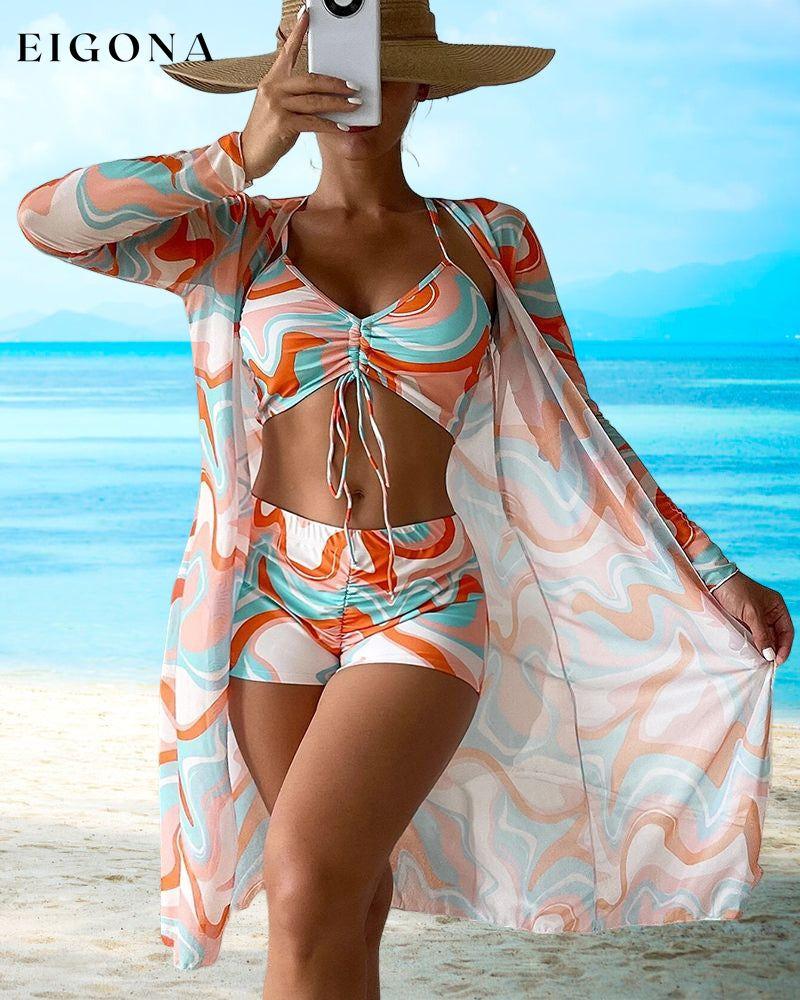 Three-piece printed bikini swimsuit Orange 23BF Bikinis Clothes Cover-Ups SALE Summer Swimwear