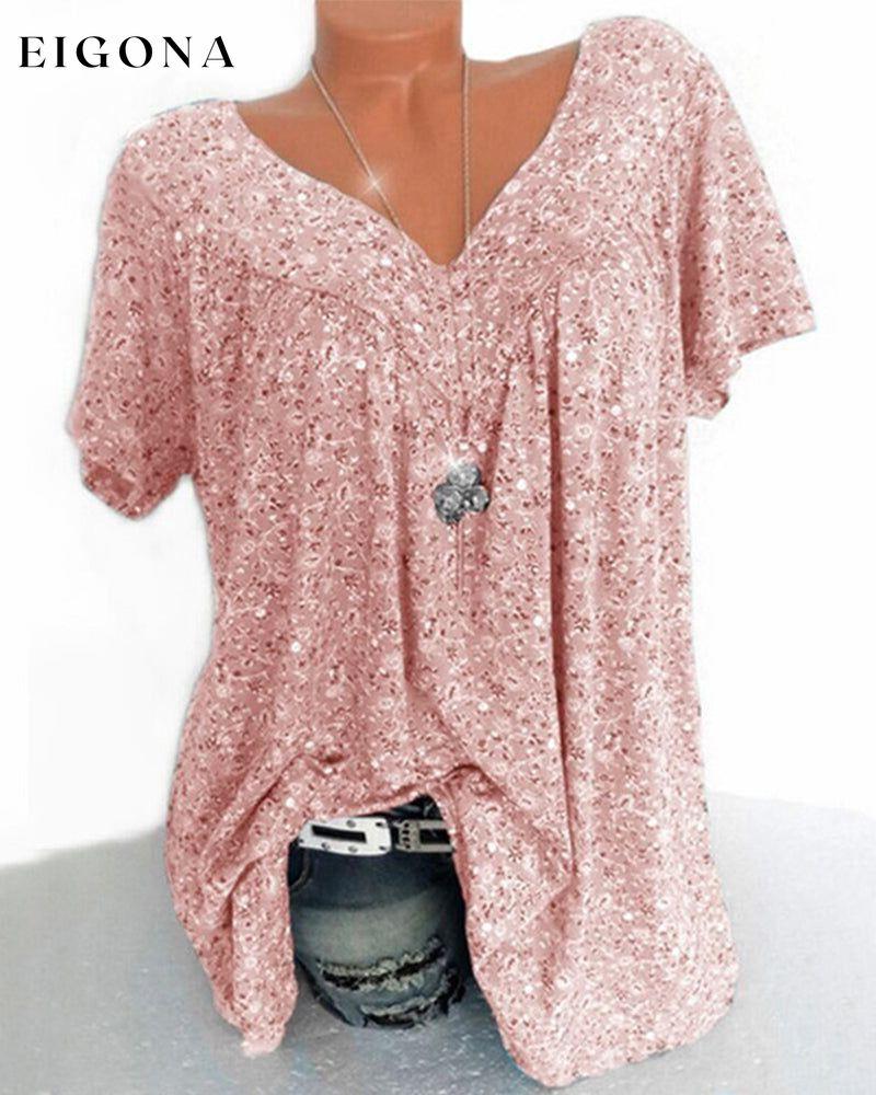V-neck loose short-sleeved t-shirt Pink 23BF allamode clothes Damkläder discount Short Sleeve Tops Summer T-shirts Tops/Blouses Trending Now