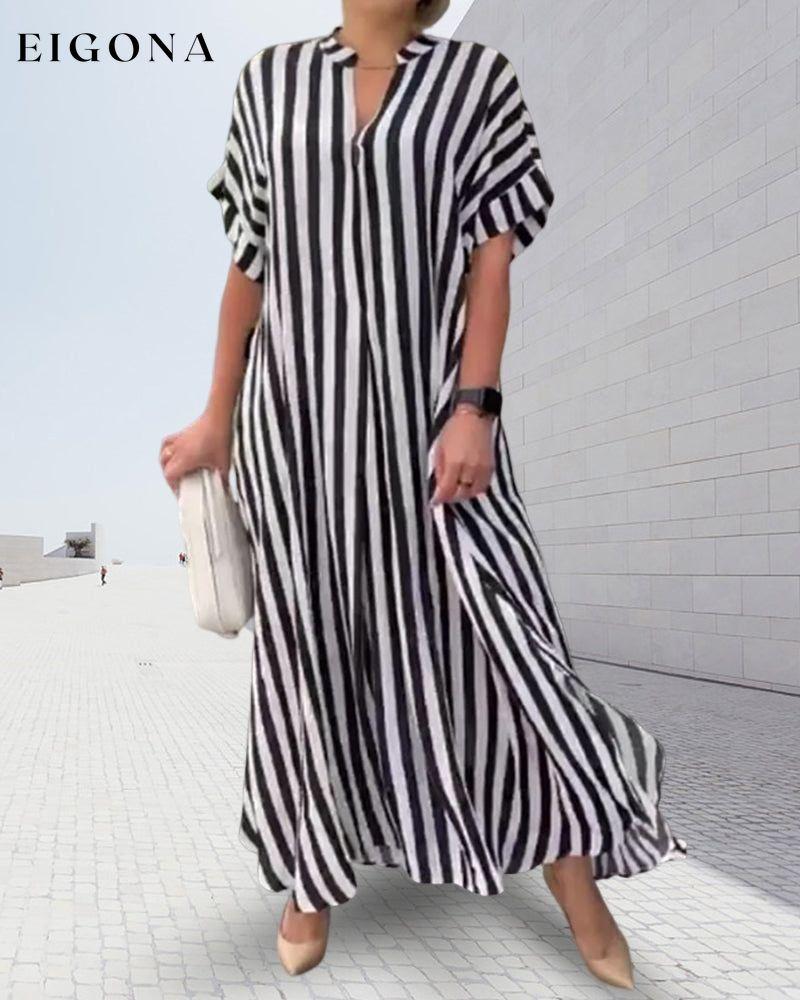 V-neck Shirt Dress in Stripe Print 23BF Casual Dresses Clothes Dresses SALE Spring Summer