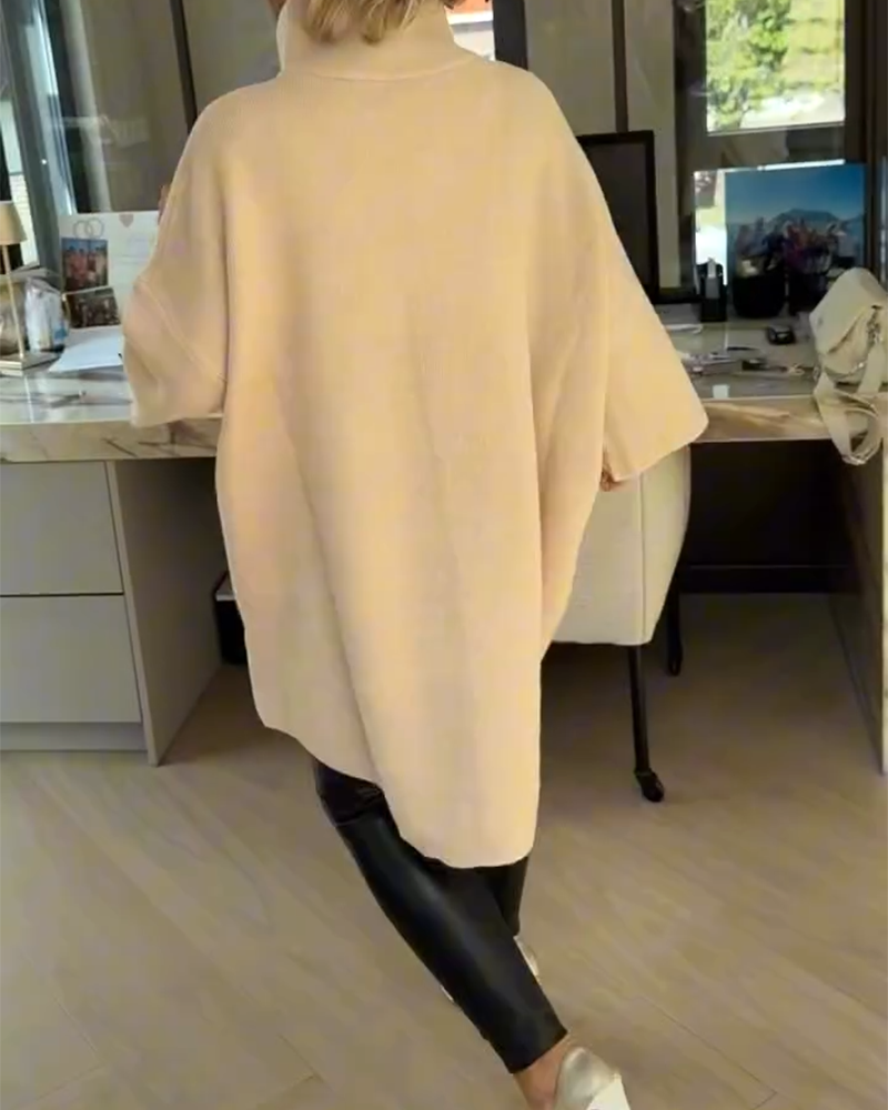 Stand Collar Half-Zip Loose Pullover