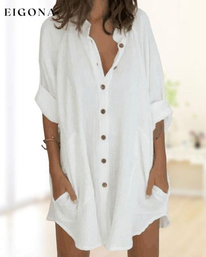 Button pocket solid shirt dress 23BF Casual Dresses Clothes Dresses Spring Summer