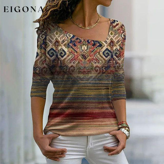 Vintage Ethnic Style Printed T-Shirt Multicolor best Best Sellings clothes Plus Size Sale tops Topseller