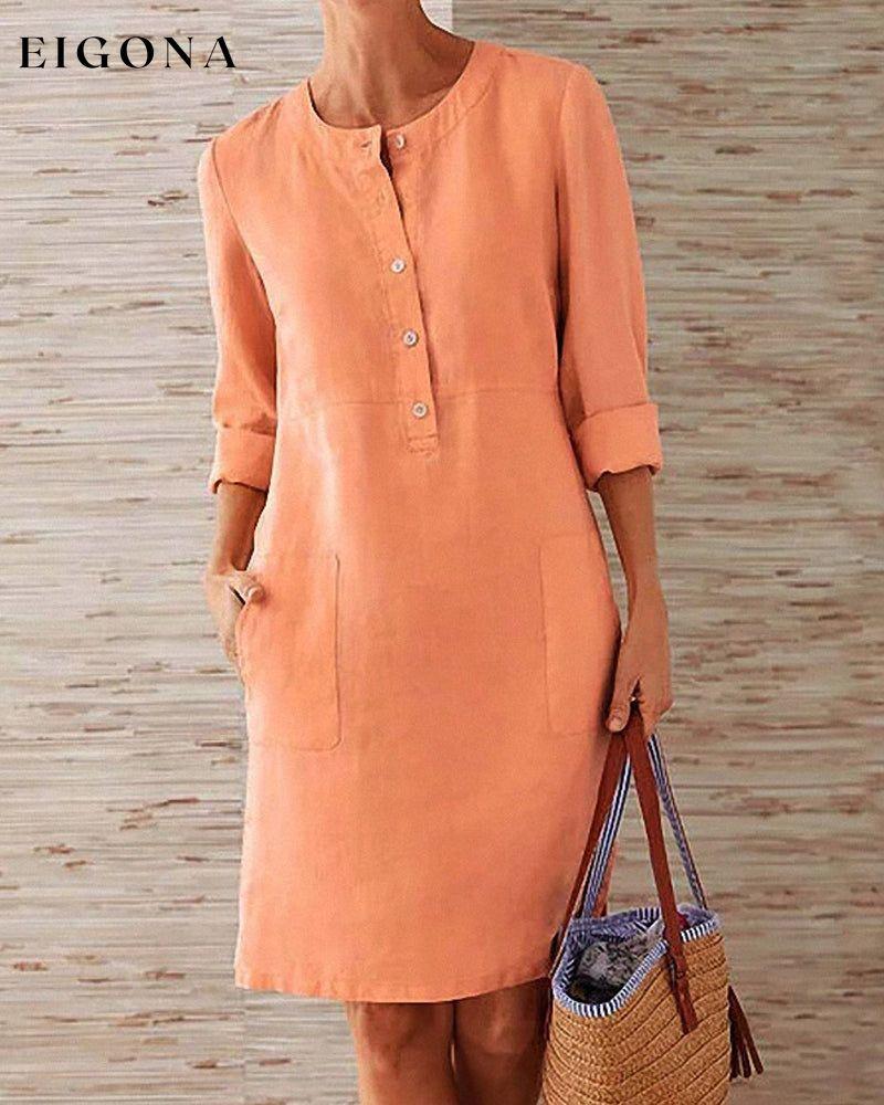 Elegant plain dress Orange 2022 F/W 23BF allamode Casual Dresses Clothes Cotton and Linen Damkläder discount Dresses Kläder och accessoarer Kortärmad för damer Spring Summer Trending Now