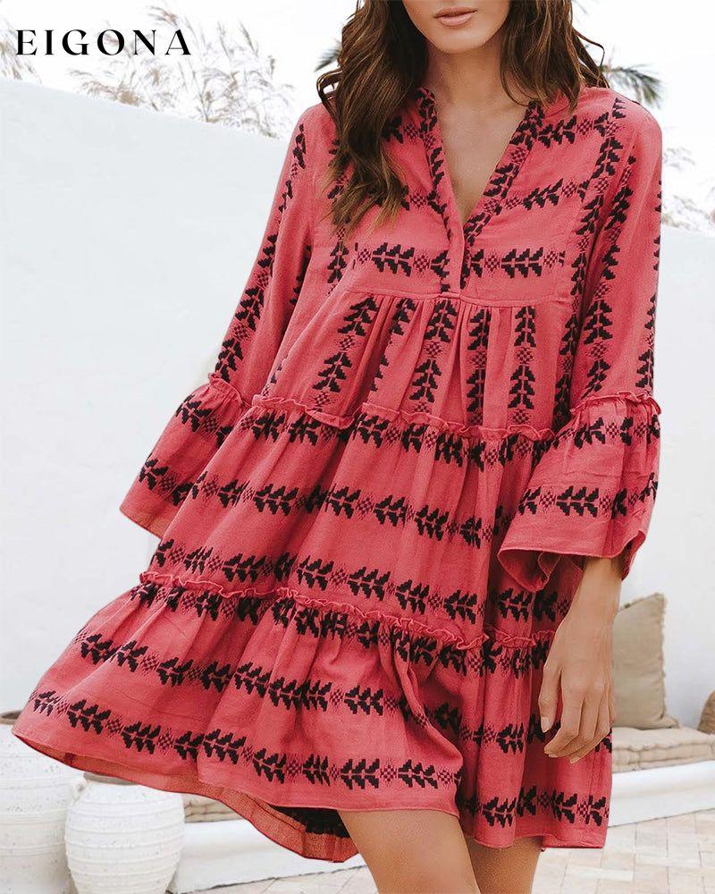 Fashion print elegant short dress Red 23BF Casual Dresses Clothes Dresses Spring Summer