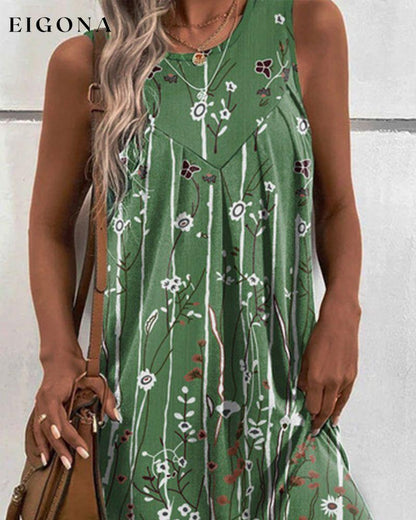 Round neck floral print tank dress 23BF Casual Dresses Clothes Cotton and Linen Dresses Summer