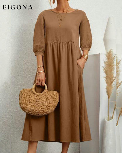 Cotton and linen dress Brown 23BF casual dresses Clothes Cotton and Linen Dresses Spring Summer
