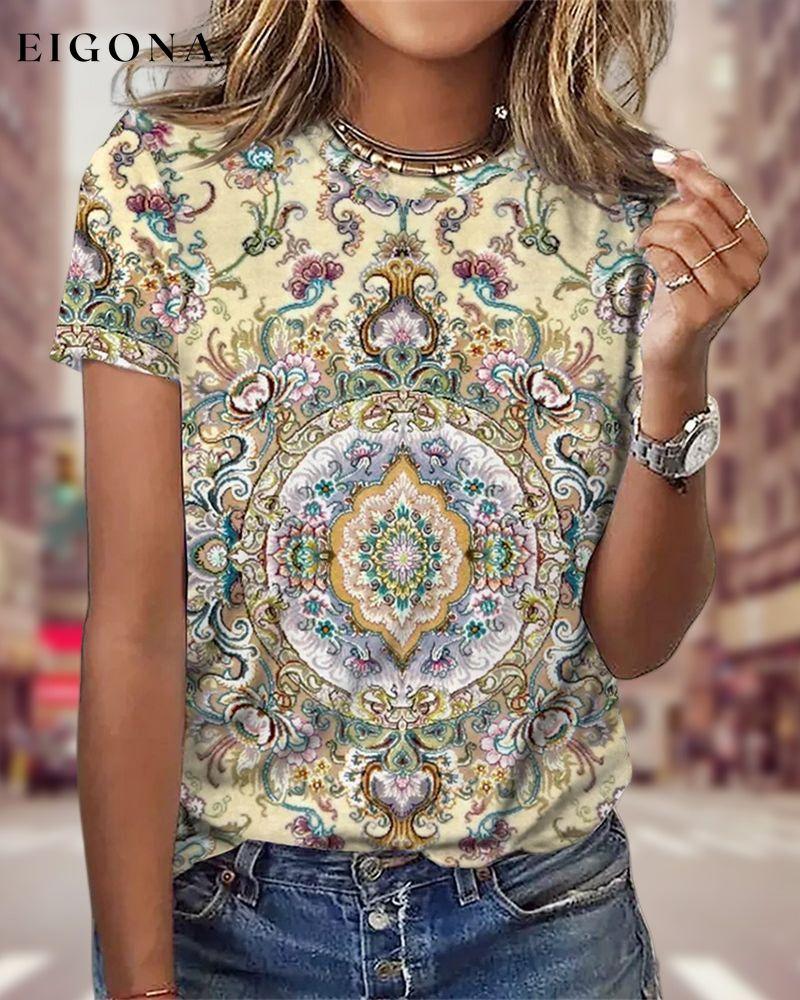 Floral Print T-shirt with Short Sleeves Yellow 23BF clothes Short Sleeve Tops Spring Summer T-shirts Tops/Blouses
