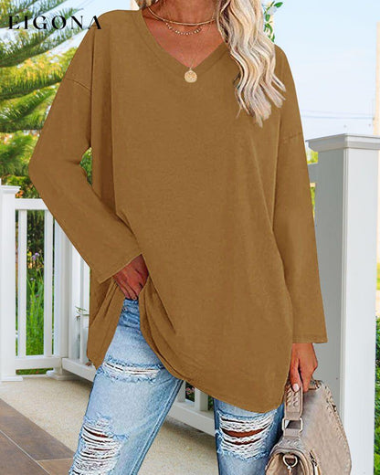 Plain v-neck long-sleeved women's t-shirt Yellow 2022 F/W 23BF clothes Short Sleeve Tops Spring T-shirts Tops/Blouses