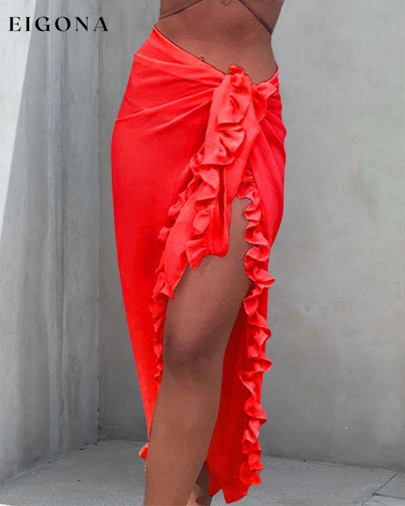 Solid Color Ruffle Cover Up Red 23BF Clothes Cover-Ups discount Swimwear