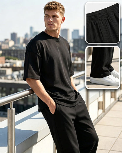 Men's Casual Solid Color Short Sleeve Set