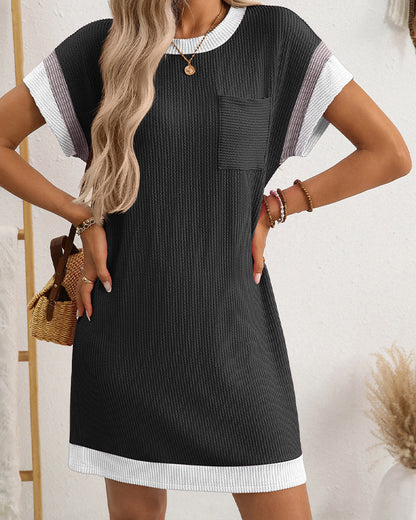 Short Sleeve Pocket Contrast Dress
