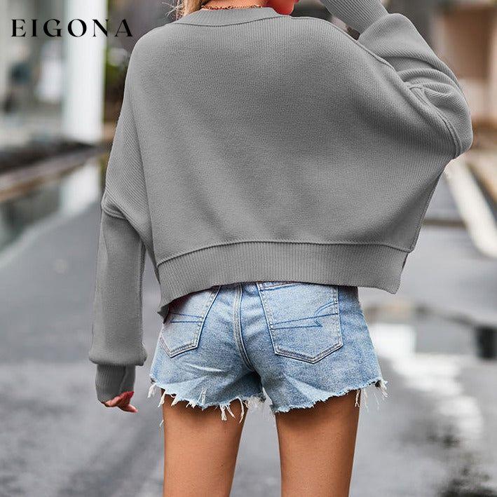 Dropped Shoulder Round Neck Long Sleeve Knit Top clothes SF Knit Ship From Overseas trend
