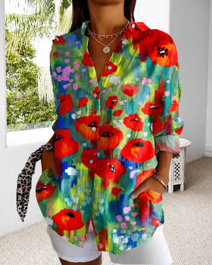 Temperament colorful printed shirt 2024 f/w blouses & shirts spring