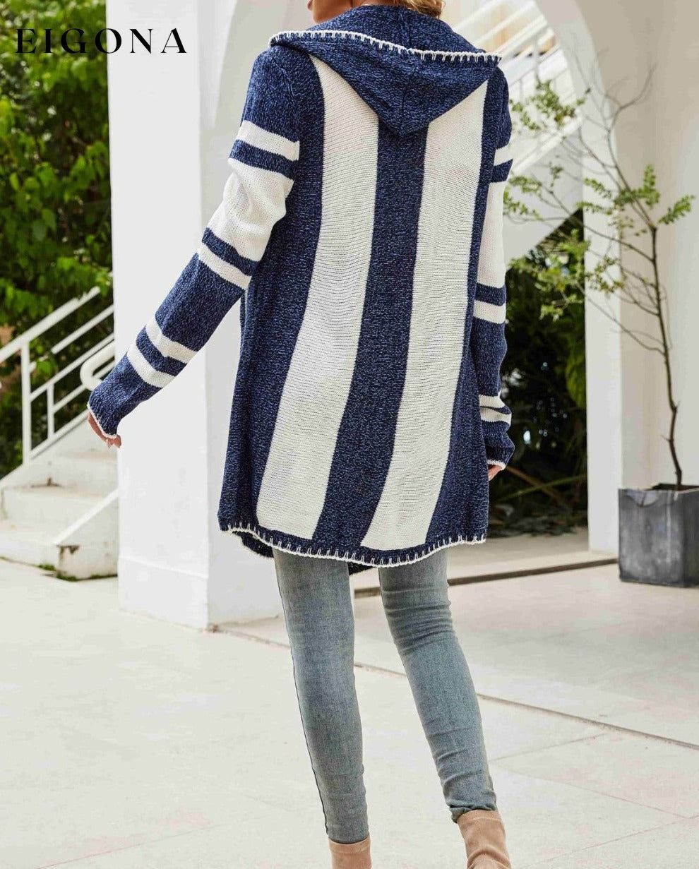 Woven Right Striped Open Front Hooded Cardigan cardigan cardigans clothes Ship From Overseas Woven Right