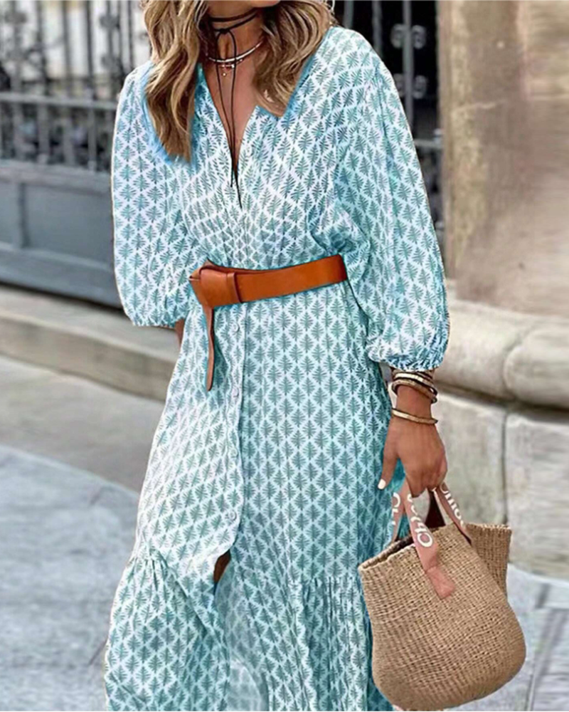 Plaid print lantern sleeve slit dress casual dresses spring summer vacation dresses