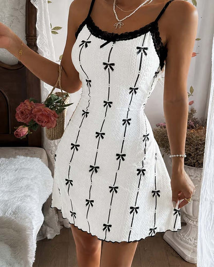 Lace Bow Print Sleep Dress