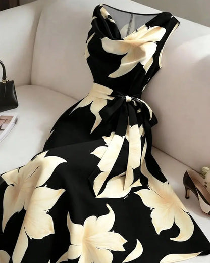 Mock Neck Sleeveless Floral Dress