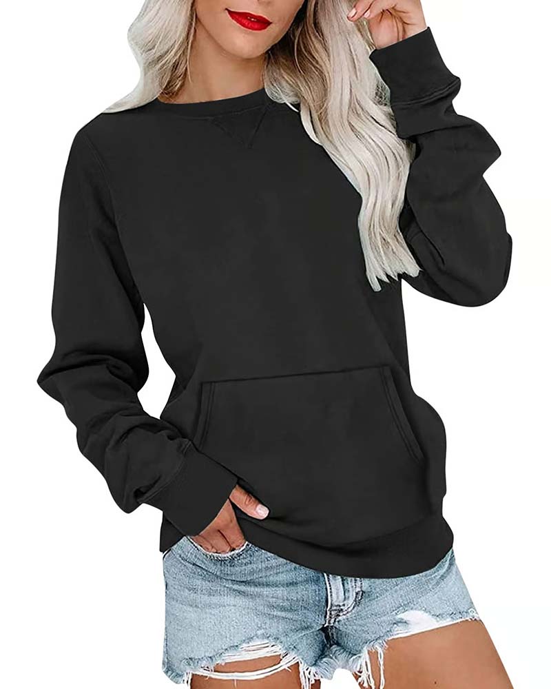 Solid Color Round Neck Long Sleeve Casual Sweatshirt hoodies & sweatshirts spring summer