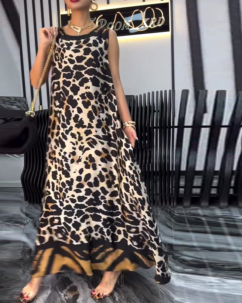 Elegant Sleeveless Leopard Print Dress