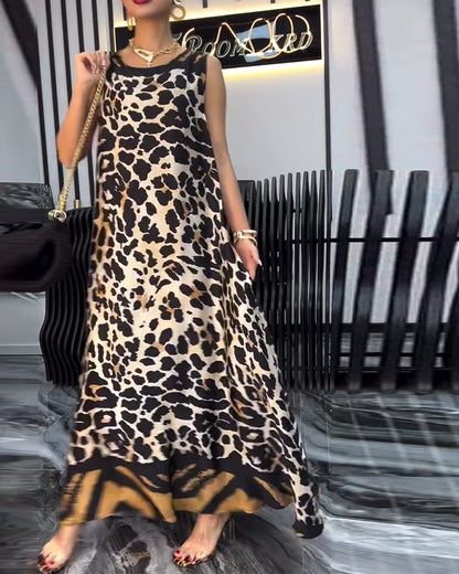 Elegant Sleeveless Leopard Print Dress
