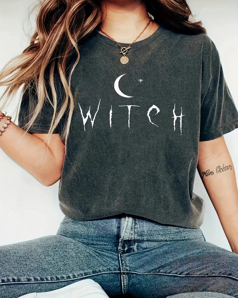 Chic WITCH Letter Print T-Shirt halloween t-shirts