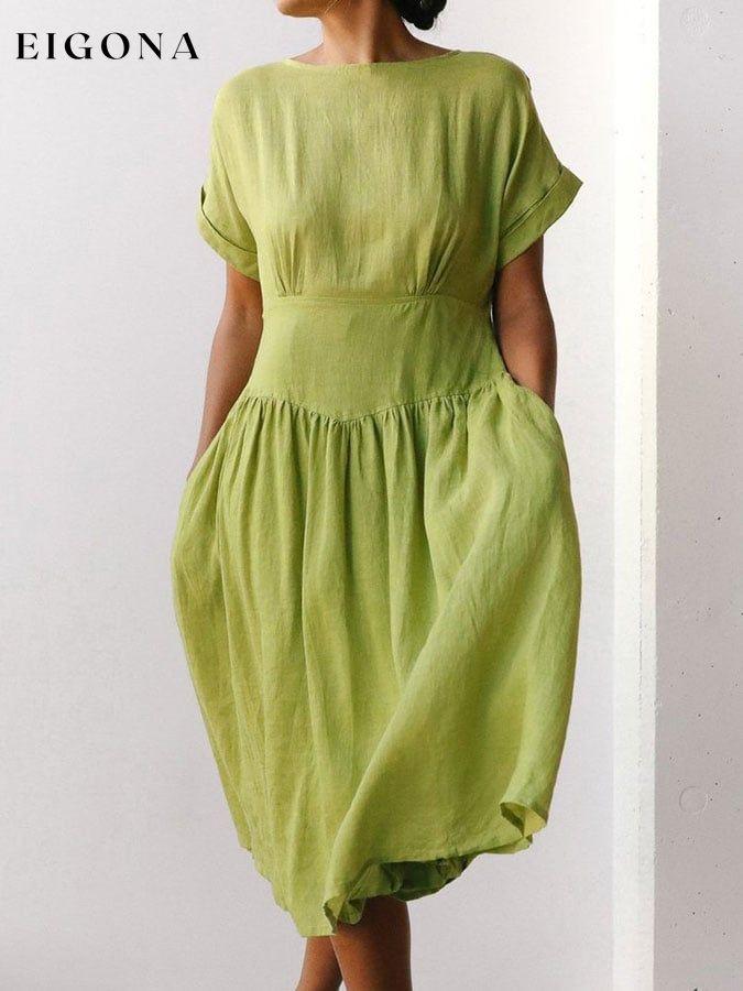 Casual Solid Color Pocket Dress cotton linens