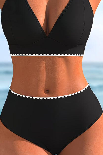 Two-Shoulder Strap Contrast Trim Bikini