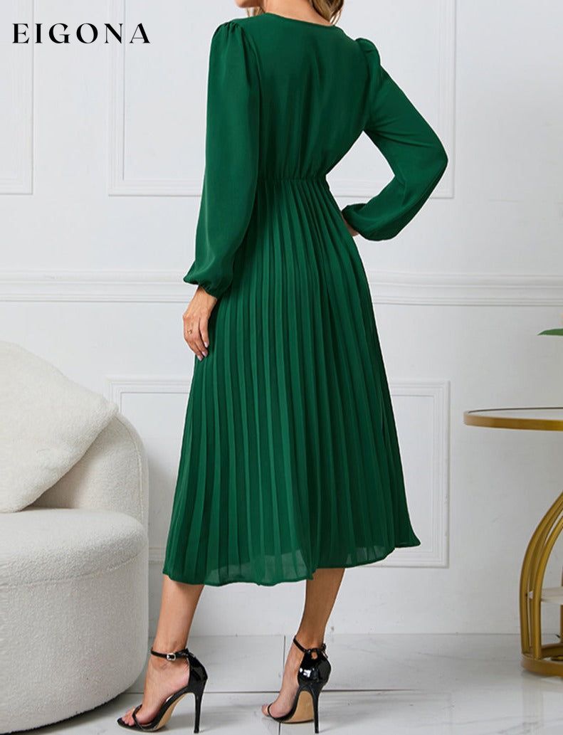 V-Neck Long Sleeve Tie Waist Midi Dress clothes H.Y.G@E Ship From Overseas Shipping Delay 09/29/2023 - 10/03/2023 trend