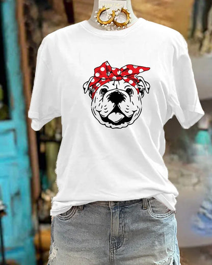 Casual Bandana Bulldog Tee Cute Animals t-shirts