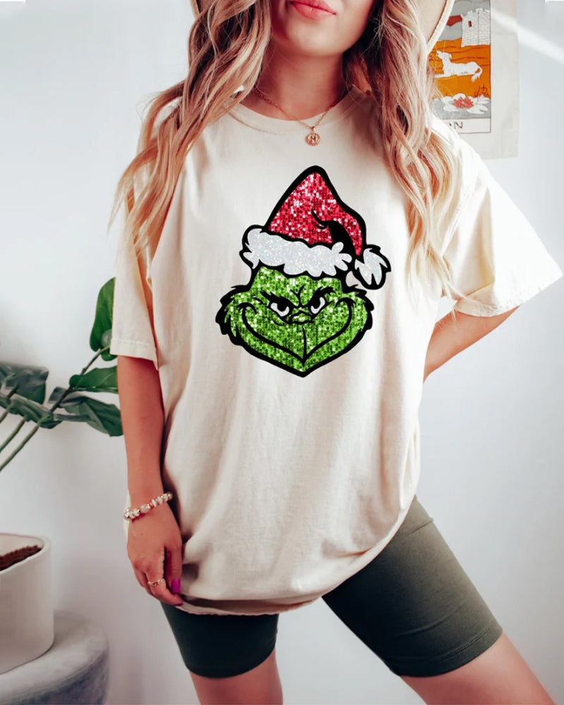 Fun christmas green print T-shirt 2024 f/w christmas spring summer t-shirts