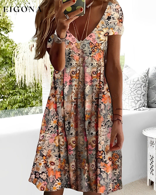 V-neck dress with fashion print Style1 23BF Casual Dresses Clothes Dresses Spring Summer Vacation Dresses