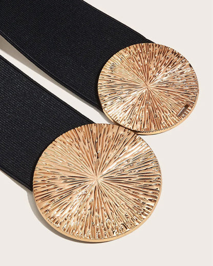 Dames Vintage Elastische Riem Met Gouden Gesp