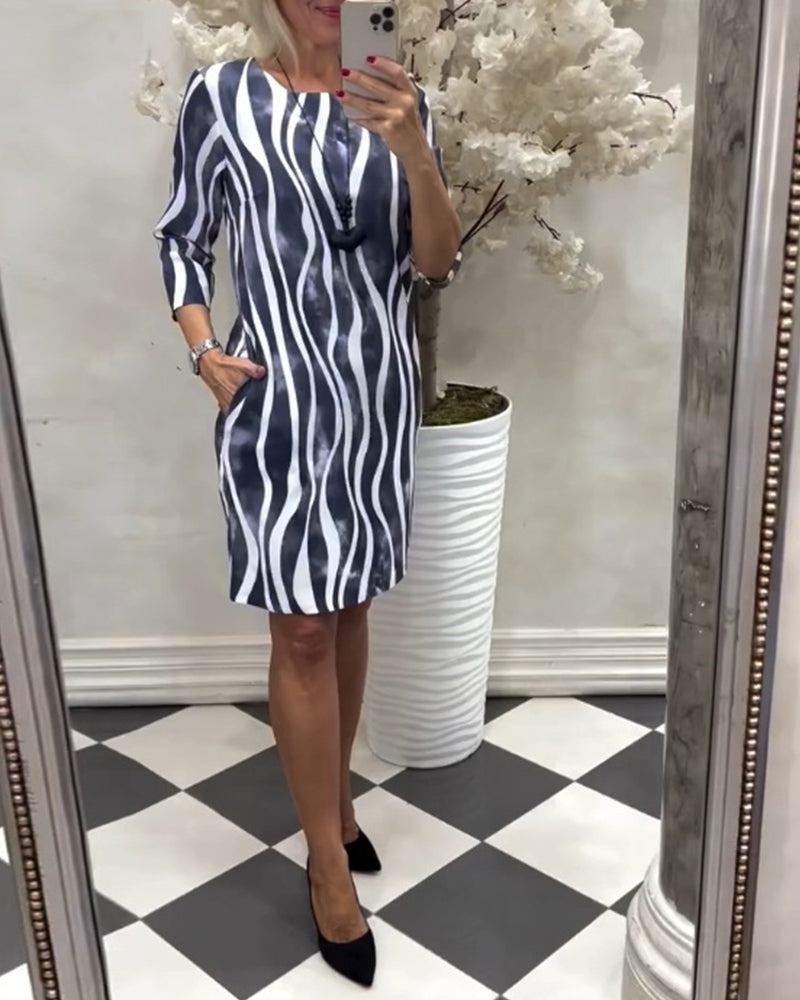 Round neck vertical striped slim dress casual dresses spring summer