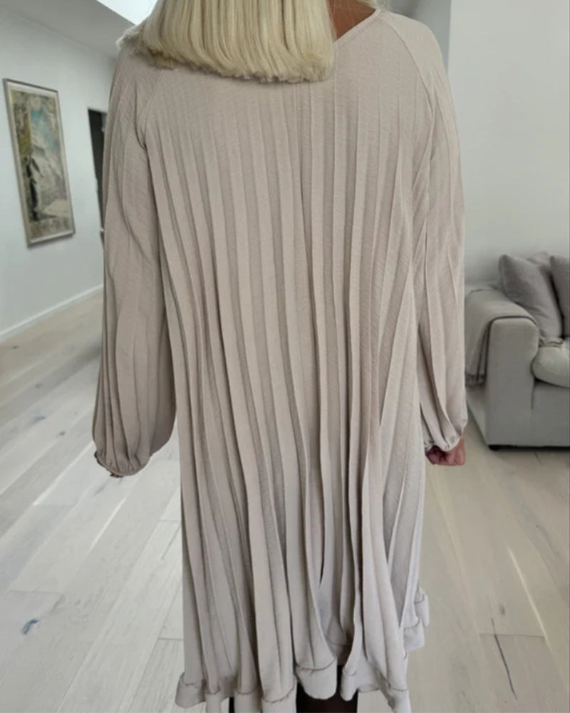 Casual solid color pleated long sleeve loose dress 2024 f/w casual dresses