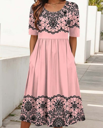 Round Neck Printed A-Line Dress