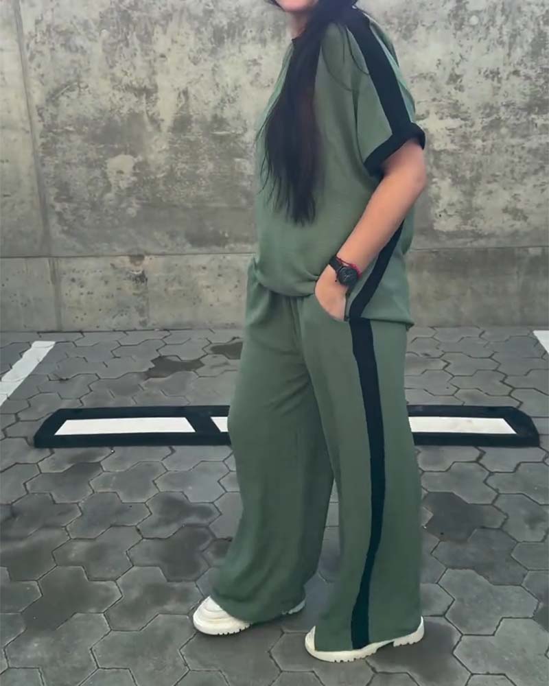 Flowy Round Neck Casual Two-Piece Set