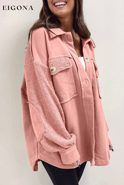 Peach Blossom Exposed Seam Elbow Patch Oversized Shacket All In Stock Category Shacket clothes Color Pink EDM Monthly Recomend Fabric Fleece long sleeve shirts long sleeve top Occasion Daily Print Solid Color Season Winter shirt shirts Style Southern Belle top tops