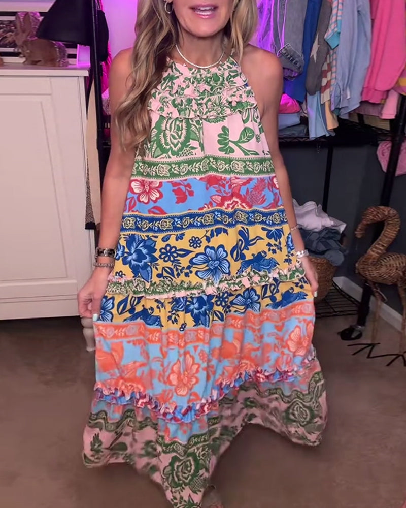 Casual Bohemian Sleeveless Print Dress