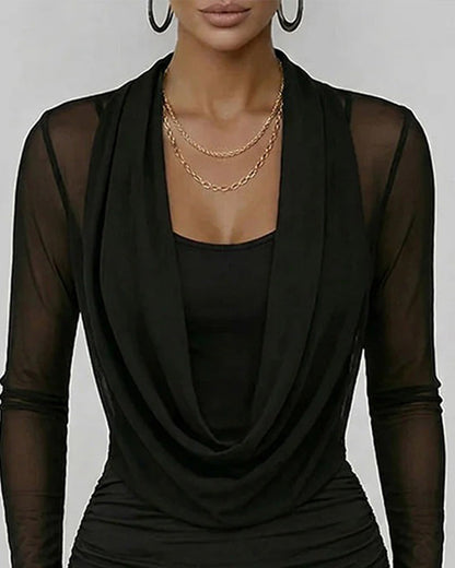 Mesh Pile Collar Slim Fit Hip-Hugging Dress