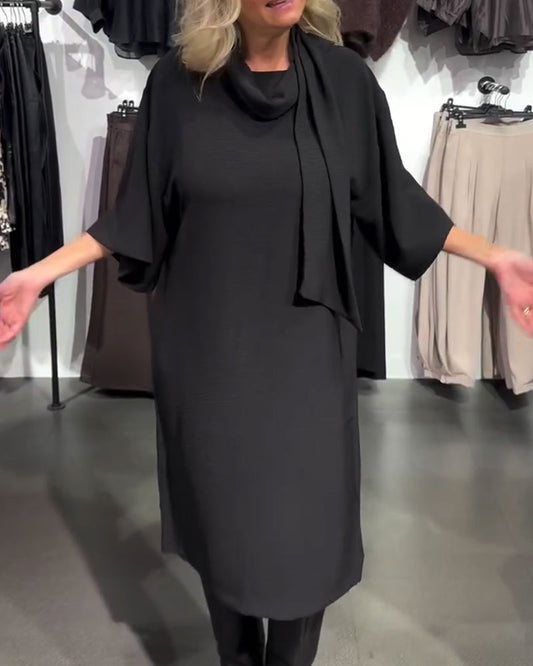 Scarf Collar Ribbon Tie Half Sleeve Dress