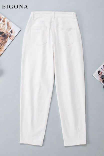 White Solid High Waist Casual Pants bottoms clothes DL Exclusive Occasion Daily pants Print Solid Color Season Spring Silhouette Wide Leg Style Modern Women's Bottoms