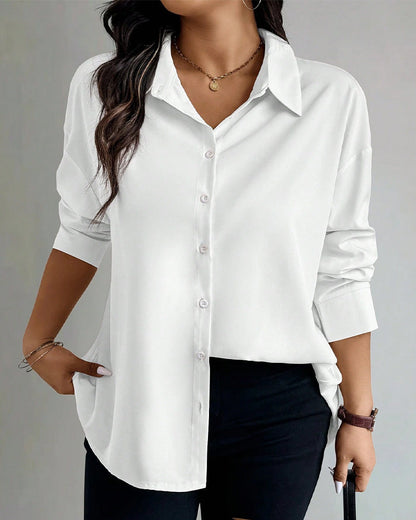 Lapel Long Sleeve Pleated Blouse